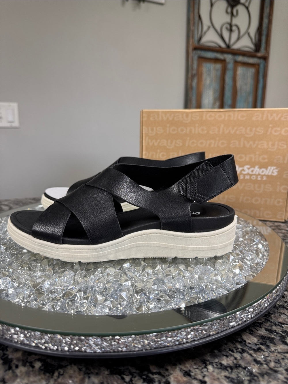 Dr. Scholl's Black Crisscross Platform Slingback Sandal NEW 6.5